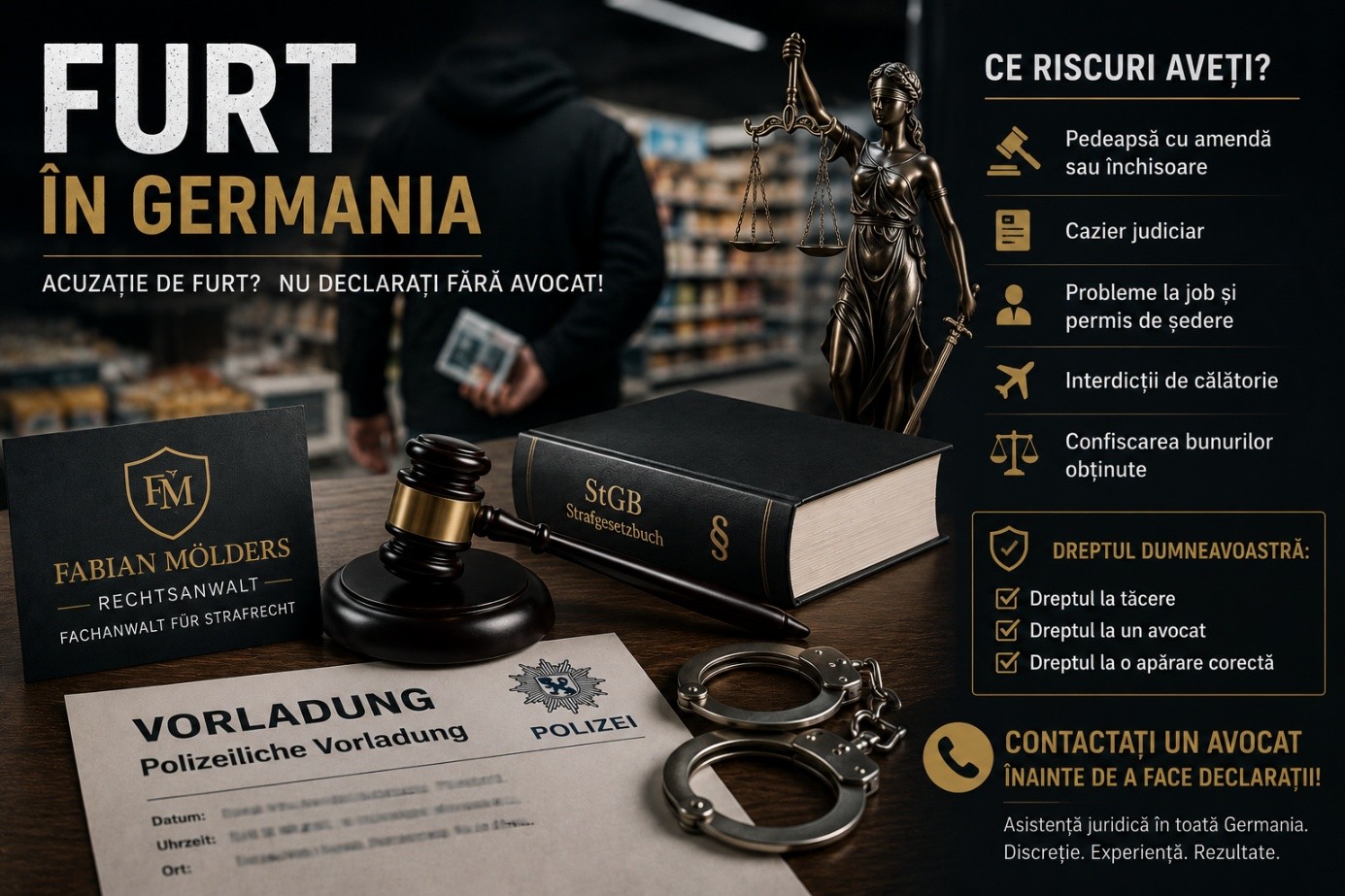 Furt în Germania – acuzație de furt, citație la poliție și avocat penal pentru cetățeni români