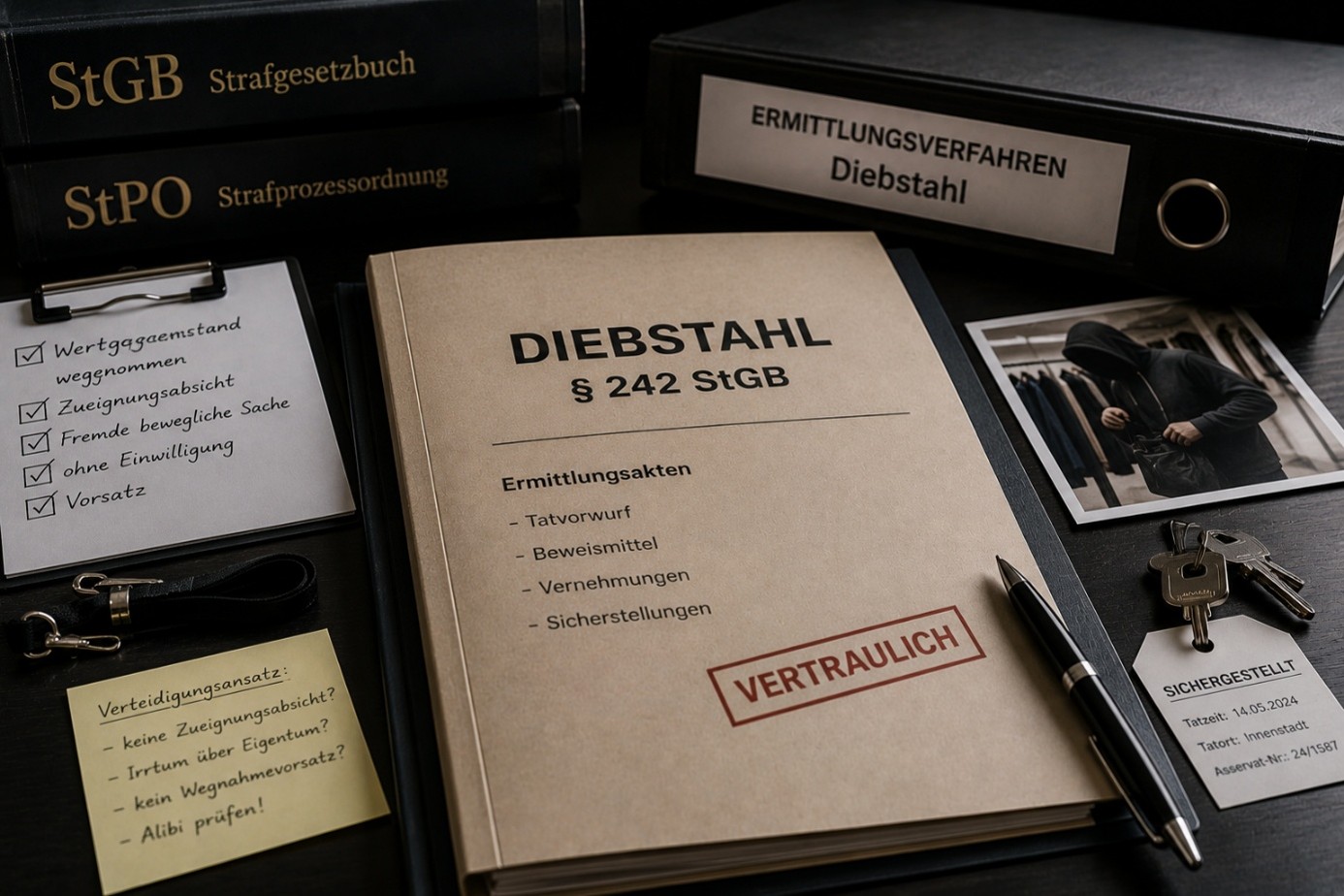 Diebstahl nach § 242 StGB – Ermittlungsverfahren mit Beweismitteln und Verteidigungsansätzen