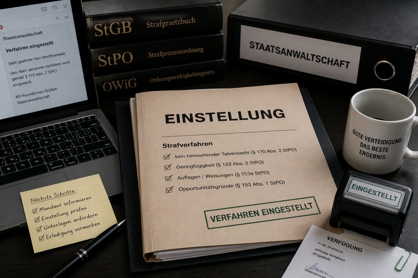 Einstellung des Strafverfahrens – Verfahren eingestellt nach § 170 Abs. 2, § 153 oder § 153a StPO
