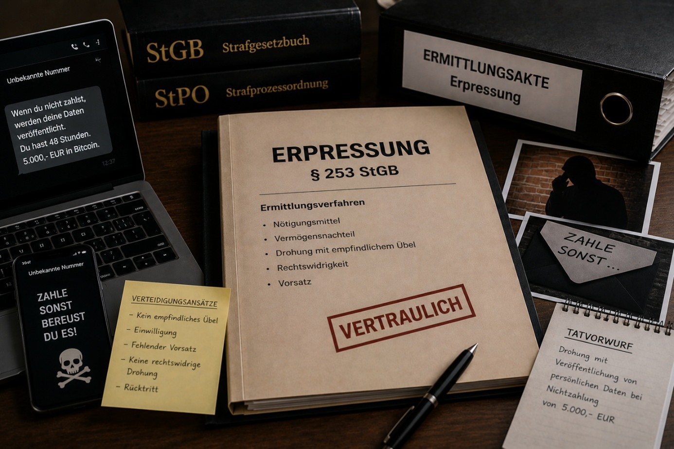 Erpressung nach § 253 StGB – Ermittlungsverfahren wegen Drohung, Geldforderung und Vermögensnachteil