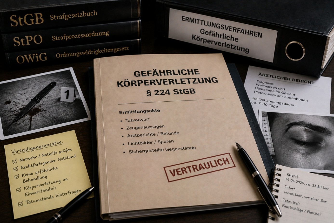 Gefährliche Körperverletzung nach § 224 StGB – Ermittlungsverfahren mit Verletzungsbild, Arztbericht und Beweismitteln