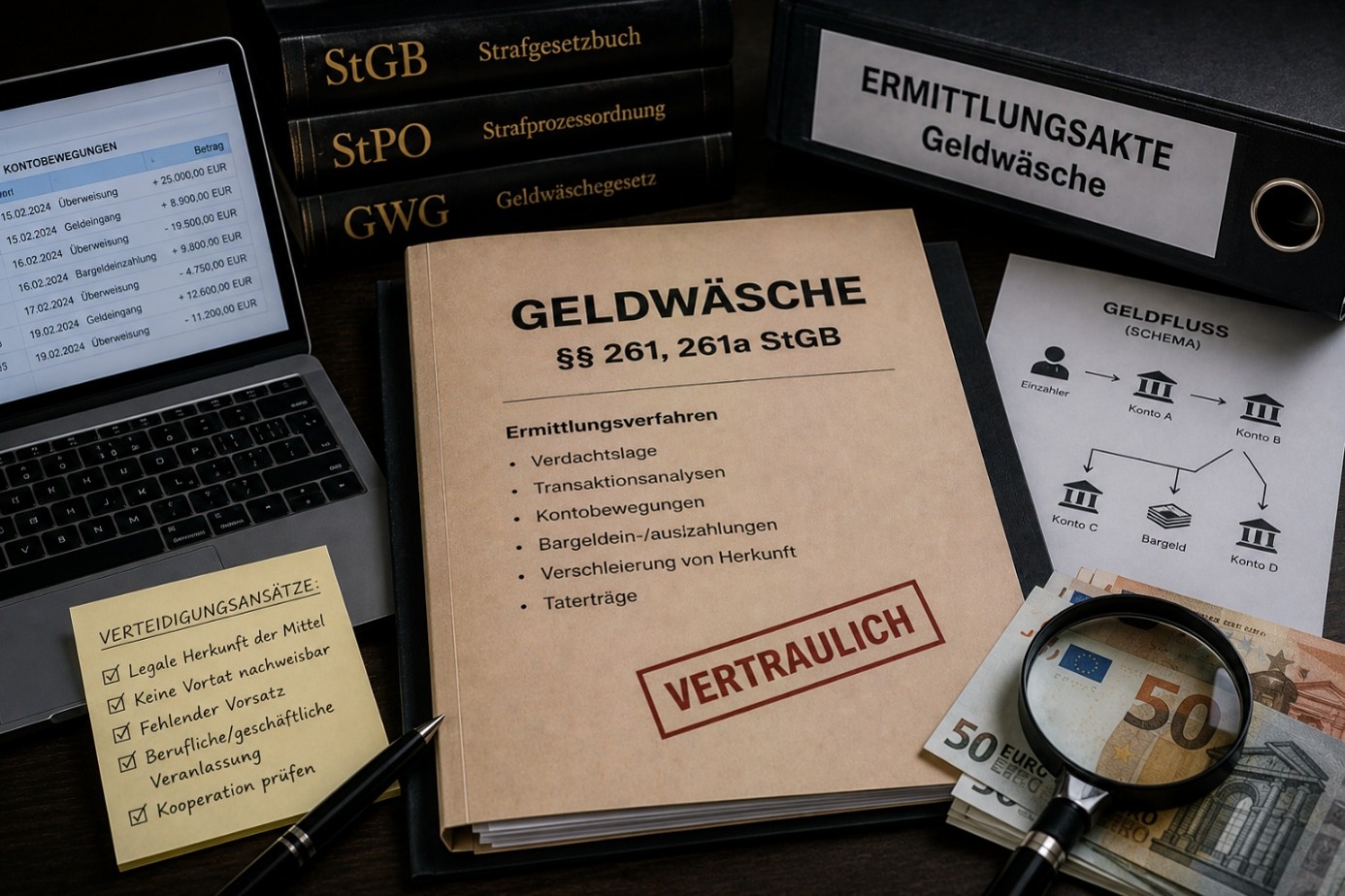 Geldwäsche nach § 261 StGB – Ermittlungsverfahren wegen verdächtiger Kontobewegungen und Bargeld